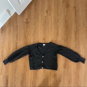 TOPSHOP gray button up cropped sweater